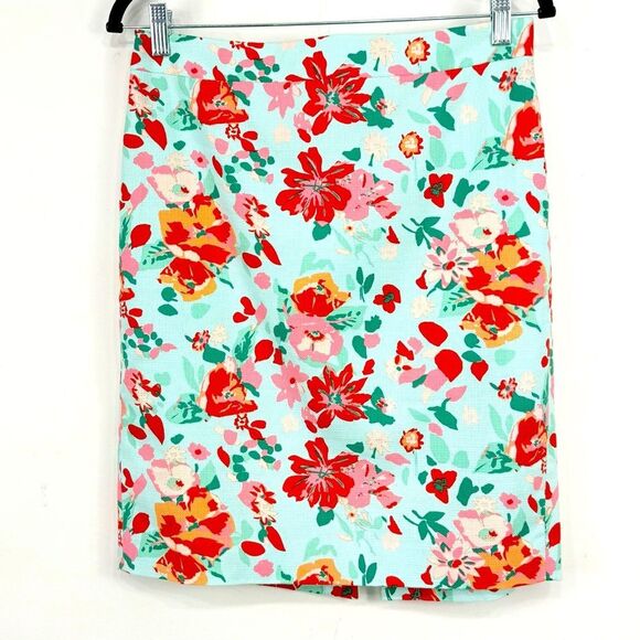 J. Crew Factory Mint 100% Cotton Vibrant Red Floral Pencil Skirt - Picture 1 of 15